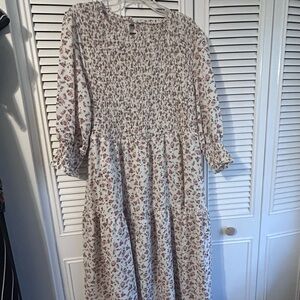 SHEIN Cream Floral Long Sleeve Dress